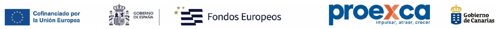 Cofinanciado por la Unión Europea, Gobierno de España, Fondos Europeos, Proexca y Gobierno de Canarias